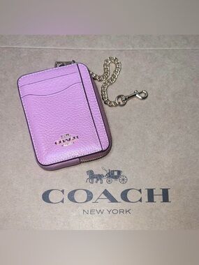 COACH Zip Card Case w Chain Pebble Leather GORGEOUS & AUTHENTIC True Pink & Gold